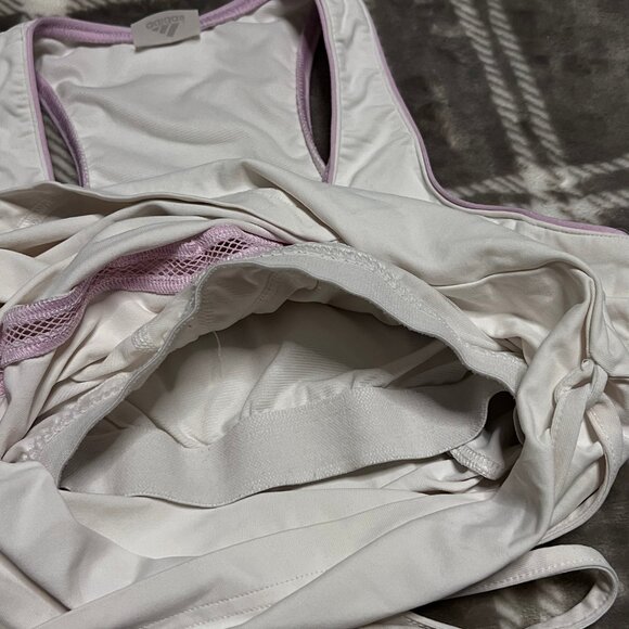 Adidas White Athletic Tank w/ Purple Trim & Lace-Up Back – Sporty & Stylish - Picture 5 of 5